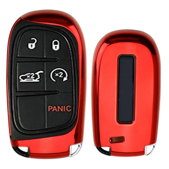Chrome Finish Red TPU Key Fob Protective Cover Case For Charger Challenger Dart Durango Journey, Grand Cherokee, Renegade, 200 300, etc