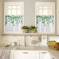 thumbnail image 3 of Kitchen Cafe Window Tier Curtains and Valance 3 Pieces Set Country Spring Green Leaves Rod Pocket Window Valances Panel Privacy Short Drapes Window Treatment for Bedroom Watercolor Plant on White, 3 of 5