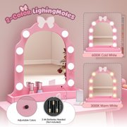 Reasea Kids Vanity Set with Light & Barber Chair, Pretend Play Makeup Dressing Table with Storage Shelf, 7 Pcs Hair Salon Accessories