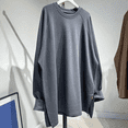 thumbnail image 1 of Sudadera holgada de cuello redondo y color liso para mujer, estilo capa base, con abertura lateral, para uso exterior, 1 of 4