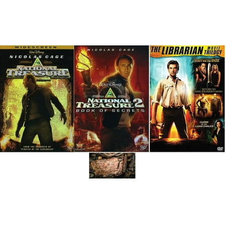 National Treasure DVD Double Feature & The Librarian DVD Trilogy 5 Movie Set Includes Treasure Map Glossy Print Art Card