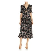 JILL JILL STUART Womens Black Floral Short Sleeve V Neck Below The Knee Evening Fit + Flare Dress 2