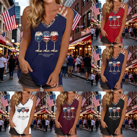 Womens Tank Printed Sleeveless Casual Summer Loose Fit Tank Top Womens 250Th Anniversary USA Shirt Black L