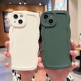thumbnail image 5 of Compatible with iPhone 12 Solid Beige Color Case, Cute Aesthetic Curly Wave Frame Design, Slim Soft Full Camera Protection Phone Cover for Women Girls, 5 of 8