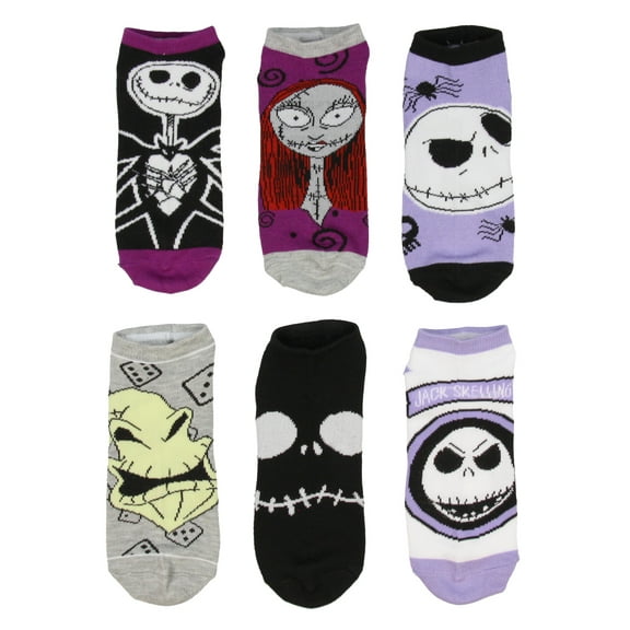 Disney Nightmare Before Christmas Jack Sally Oggie Boogie Character Ankle Socks 6 PK for Men and Women