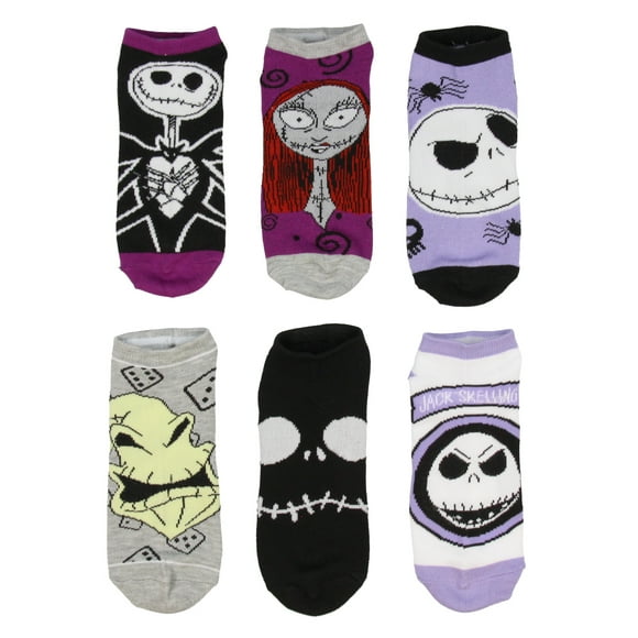 Disney Nightmare Before Christmas Jack Sally Oggie Boogie Character Ankle Socks 6 PK for Men and Women