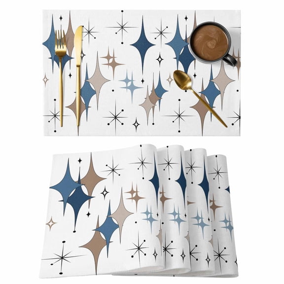 Blue Brown Diamond Placemats Set of 6, Modern Geometric Middle Century Placemats for Dining Table, Place Mats for Kitchen Tabletop, Waterproof Wipeable Dining Table Mats Set