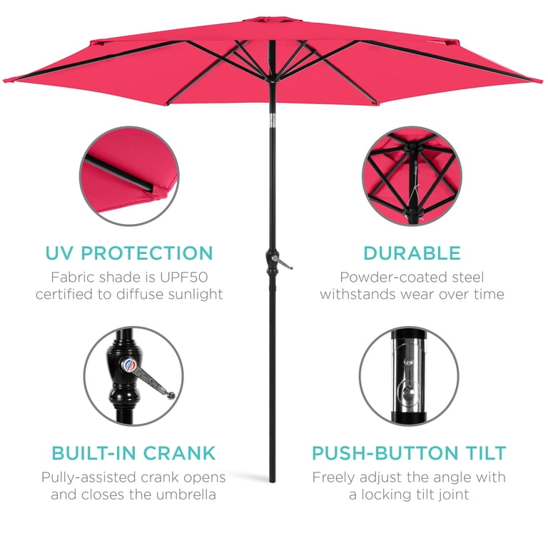 Best Choice Products 10ft Outdoor Steel Market Patio Umbrella w/ Crank, Tilt Push Button, 6 Ribs - Hot Pink Best Choice Products 10ft Outdoor Steel Market Patio Umbrella w/ Crank, Tilt Push Button, 6 Ribs - Hot Pink