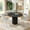 Black Table, variant on Mid-Century Modern 35" Round Dining Table Set, Roman Column Groove Base, Stainless Steel Edge Accent, 2 Round Upholstered Chairs, for Kitchens, Living Rooms, Dining Rooms