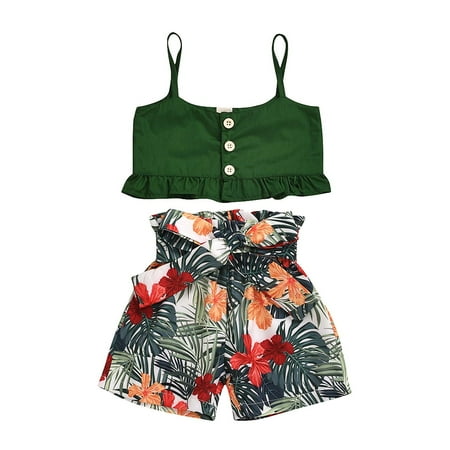 

Fesfesfes Toddler Kids Baby Girls Summer Sling Top Flower Print Shorts Clothes Set