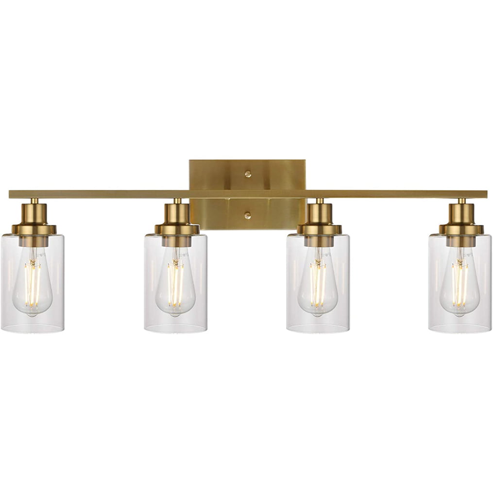 Brass Vanity Lights Wall Sconce 4-Light Bathroom Light Fixtures w/ Clear Glass