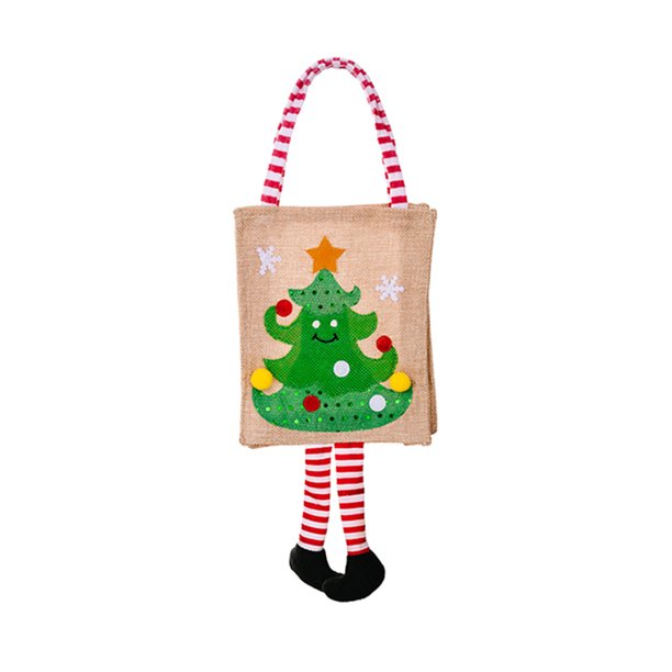 Bolsa de asas de dulces de Navidad bolsa de regalo de tela de pierna de rayas de dibujos animados para Año Nuevo (D) JShteea Libre de BPA