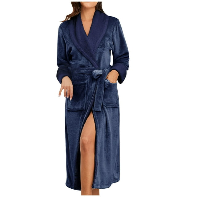 AherBiu Womens Robes Lightweight Full Length Fleece Sexy Robe Plush Warm Soft Long Bathrobe with Belt