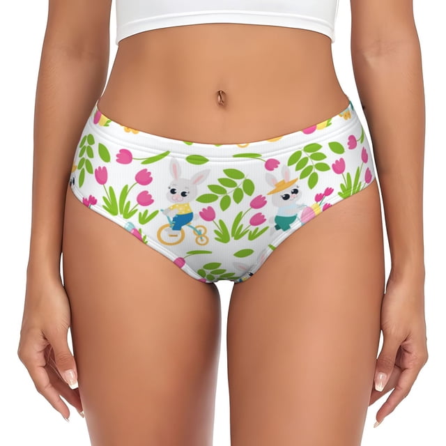 Fotbe Happy Easter Calzones Estampados para Mujer – Ropa Interior de Algodón, Cómoda, Suave y Elástica-Small