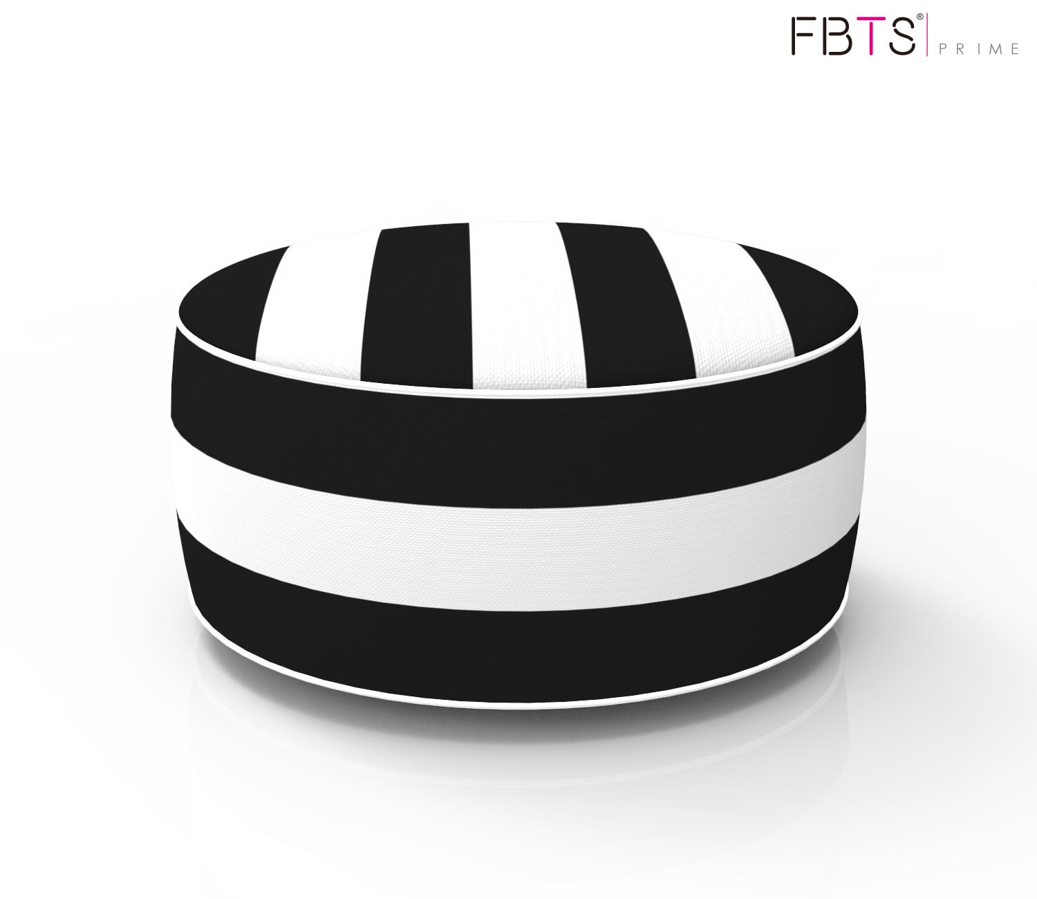 FBTS Prime Outdoor Round Handmade Polyester Poufs, Black/White