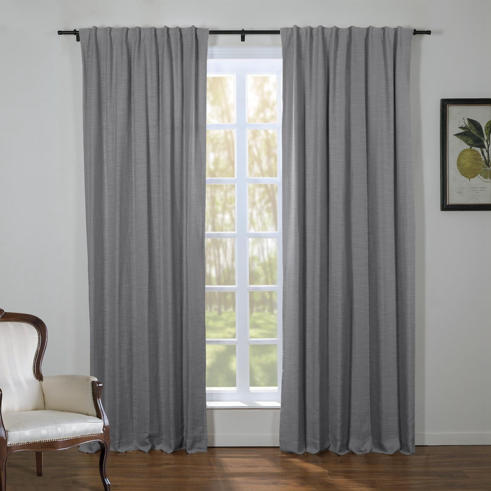 TWOPAGES Grey Linen Curtain with Room Darkening Lined, 50Wx96L Kyla Collection ( 1 Panel )