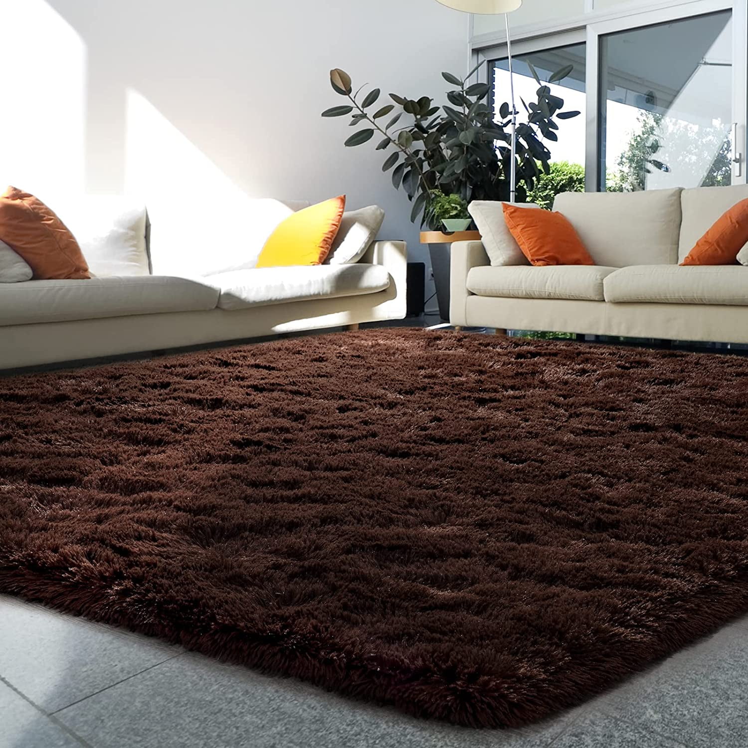 Softlife Fluffy Soft Rug Contemporary Chocolate Brown Soild Area Rug, 5.3' x 7.5'