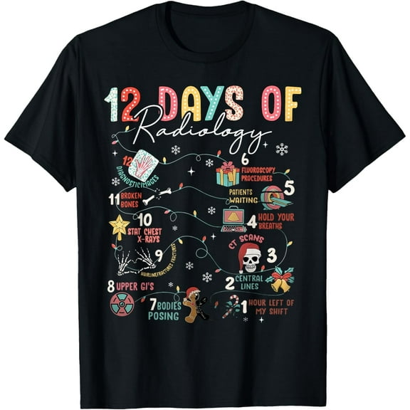 Funny 12 Days Of Radiology Xray Tech Radiologist Christmas Adult T-Shirt