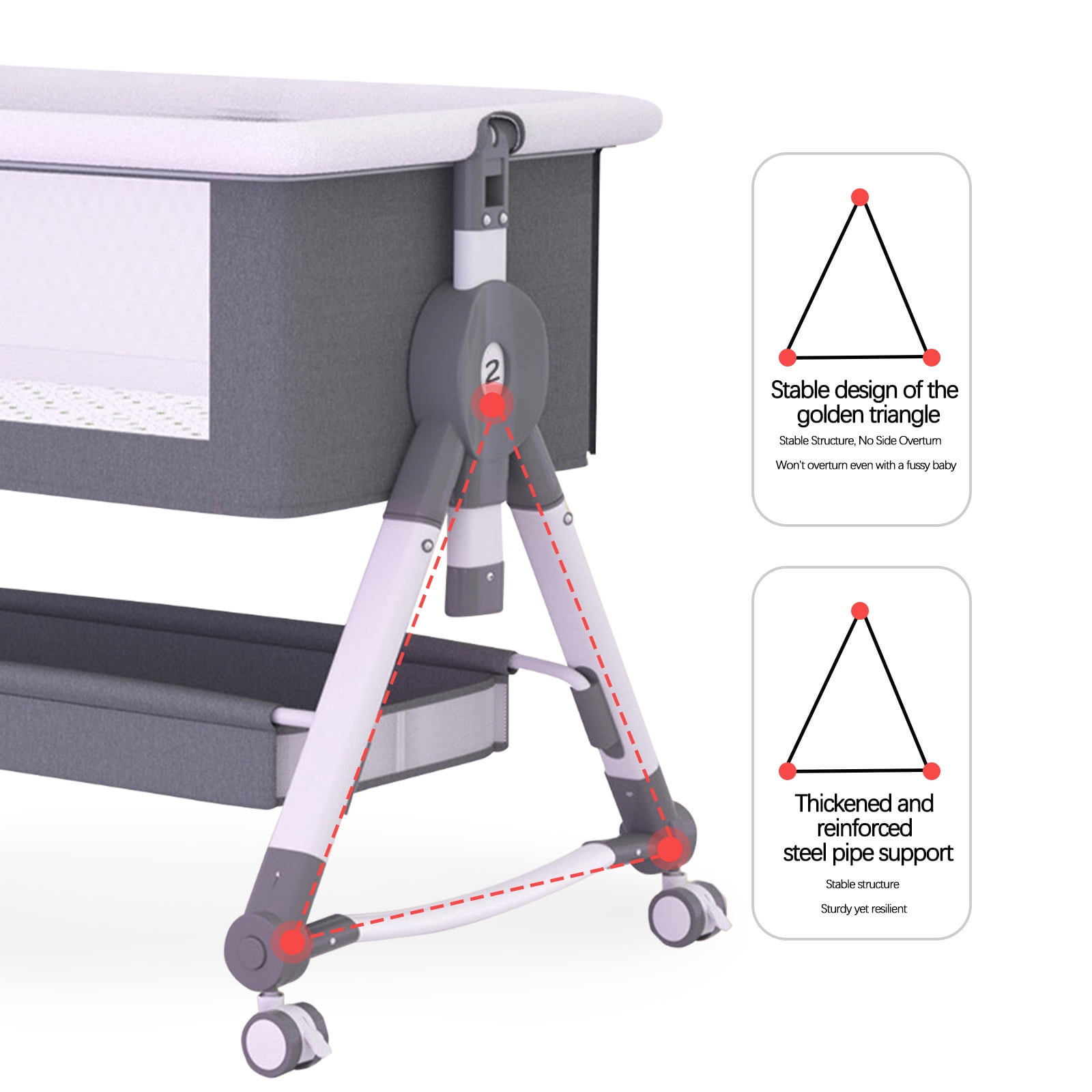 XunKA 4 in 1 Infant Baby Bassinet with Mosquito Net and Storage Rack,Adjustable Height,Gray.