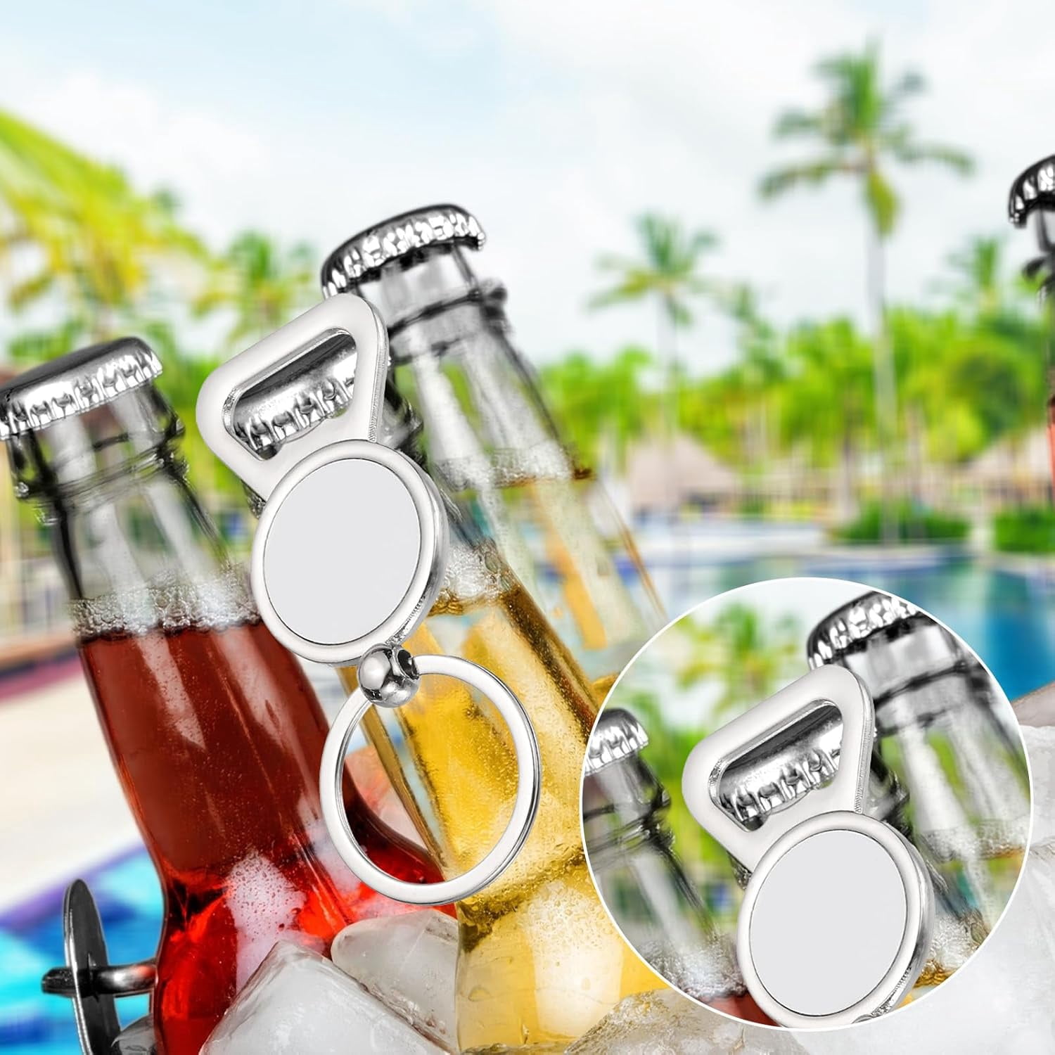 MKEUDQ-Sublimation Blanks Keychains, 6 Pcs Metal Circular Bottle Opener Blank Key Rings Heat Transfer Keychains for DIY Crafts Photo Nameplate Friends Families, Silver Tone, Style 1