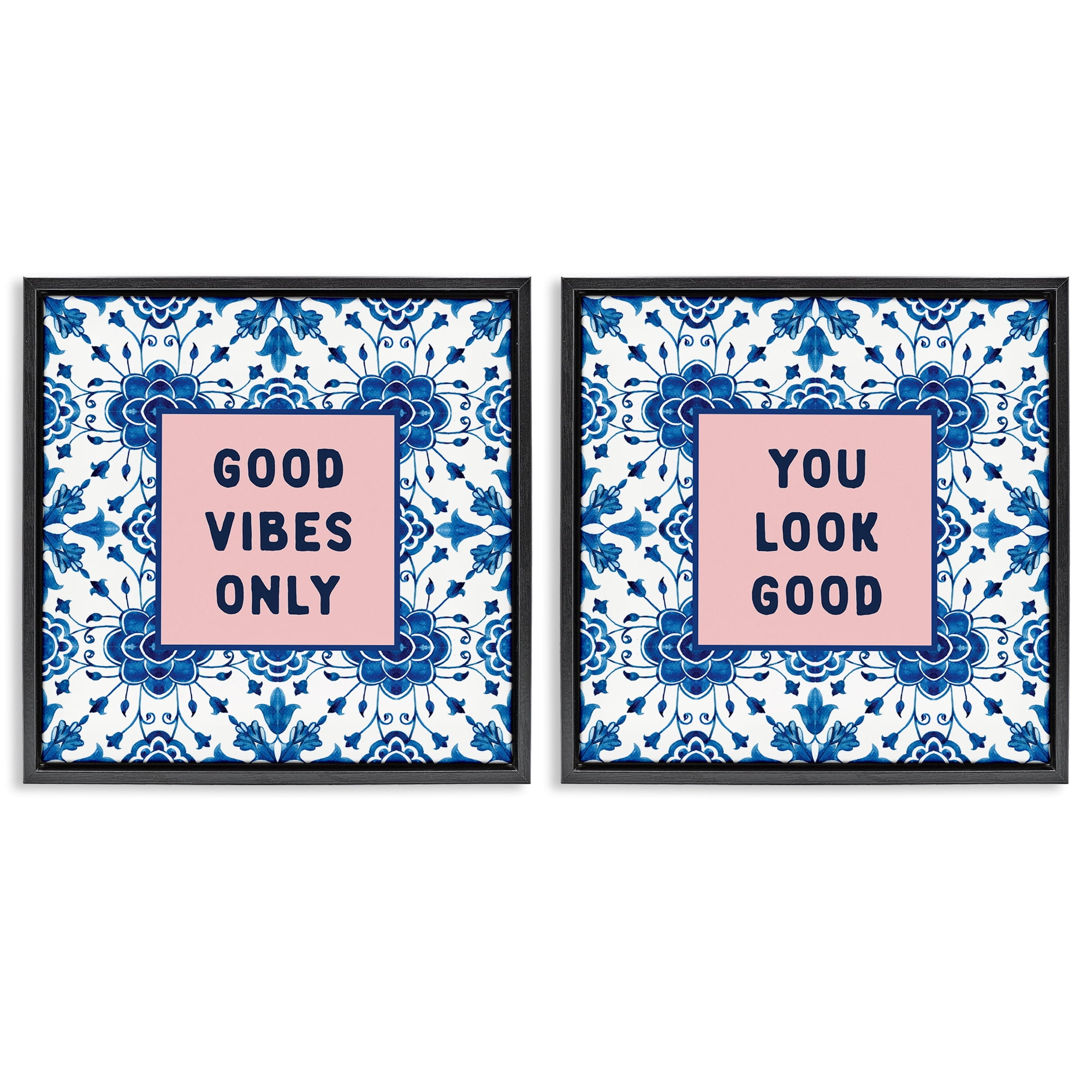 Stupell Industries Inspiring Messages On Boho Pattern 2 Piece Black Framed Floater Canvas Set design by Lettered and Lined 18 x 18