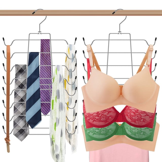 2Pcs Underwear Hanger Metal Foldable 8 Layer Space Saving Underwear Hanger Rack Multifunctional with Swivel Hook for Bras Bathing Suits Belts