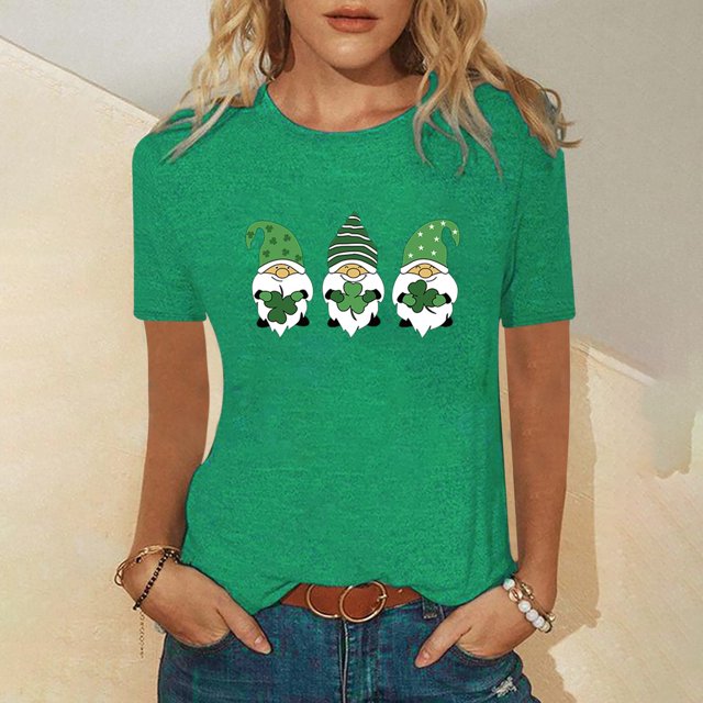 Puntoco Mujer Casual Cuello Redondo St. Patrick'S Day Impreso Camiseta Suelta Manga Corta Tops Blusa Puntoco Puntoco-1366