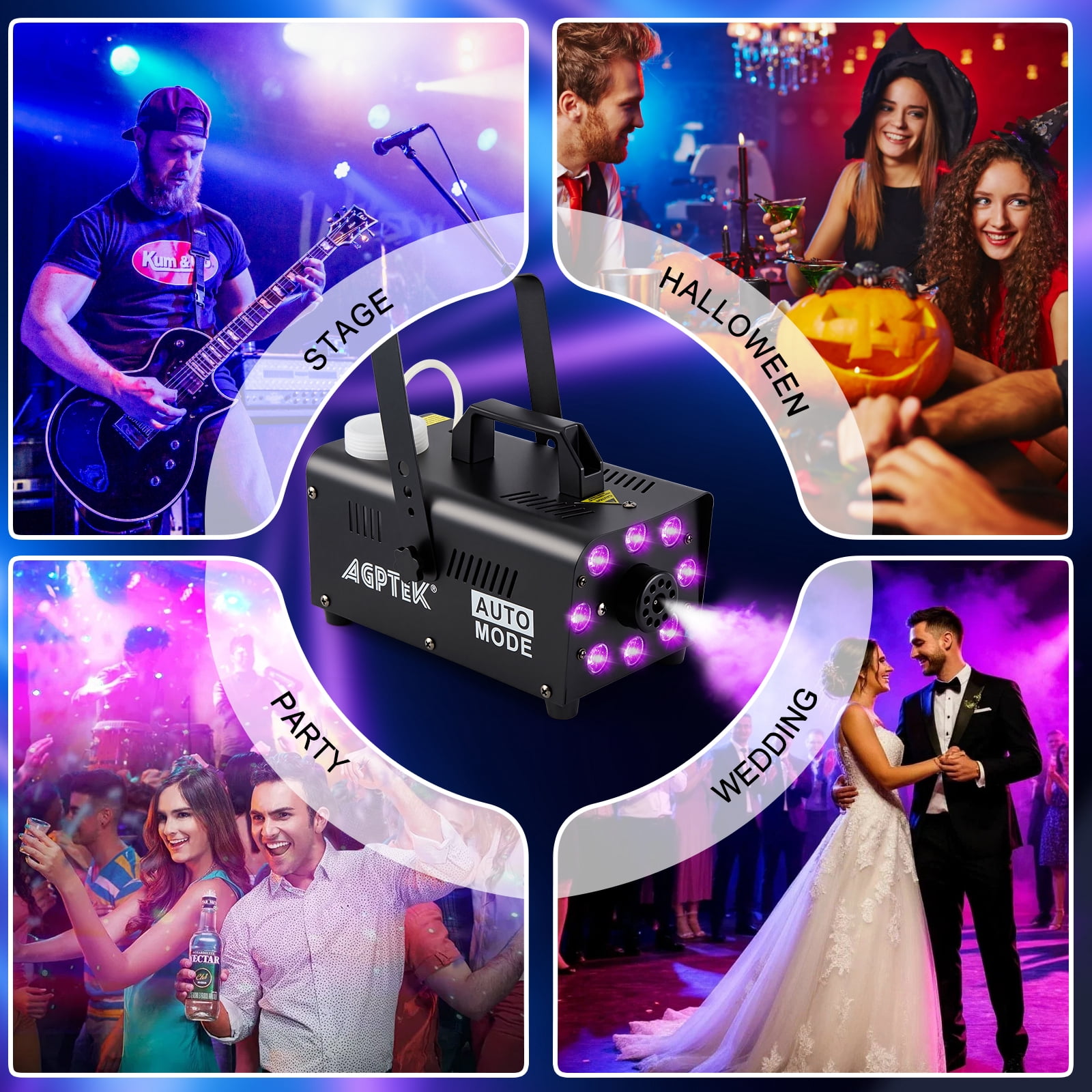 Fog Machine with 13 Colorful LED Lights and RGB Light Effect, 500 W and 2000CFM Fog with 2 Wired and Wireless Remote Controls, Perfect for Christmas Party Wedding, Halloween,  and Stage Effect