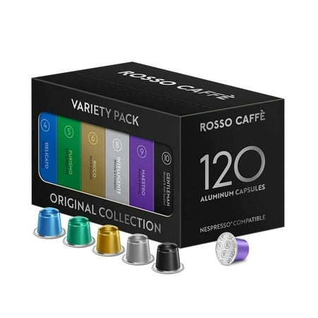 Rosso Caffe Espresso Pods, Light to Dark Roast, Variety pack, 120 Ct, Compatible with Nespresso