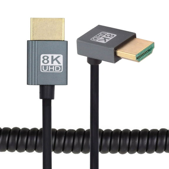 Chenyang HDMI 2.1 Male to HDMI Male 8K 60hz Stretch Coiled Cable Down Angled 90 Degree for HDTV Computer Laptop Monitor