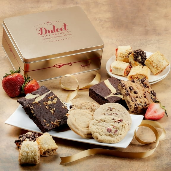 Dulcet Gift Basket Gourmet Cookie and Brownie Pastries in an Elegant Assembled Tin Box
