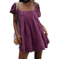 thumbnail image 1 of SUNSIOM Robes Courtes Babydoll d'Été pour Femmes Couleur Unie Manches Bouffantes Col Carré Dos Croisé, 1 of 6