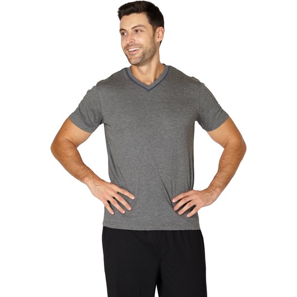 Mens Soft Knit Comfy V Neck Sleep Top, Grey, Small
