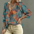 thumbnail image 4 of Women 3/4 Sleeve V-Neck Polka Dot Lace Up Blouse Summer Casual Loose Flowy Tops Shirts Floral Blouses Work Shirts, 4 of 5