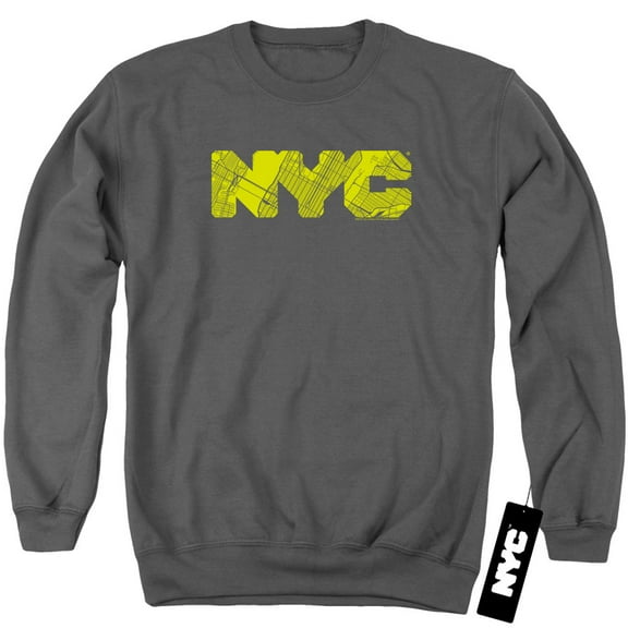 New York City Nyc Map Fill Adult Crewneck Sweatshirt Charcoal