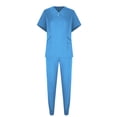 thumbnail image 5 of Jinhomg Scrubs for Women Set Button V-Neck Short Sleeve Caregiver Top & Drawstring Elastic Waist Joggers with Pockets 2 Pieces Scrub Uniforms Sky Blue M, 5 of 5