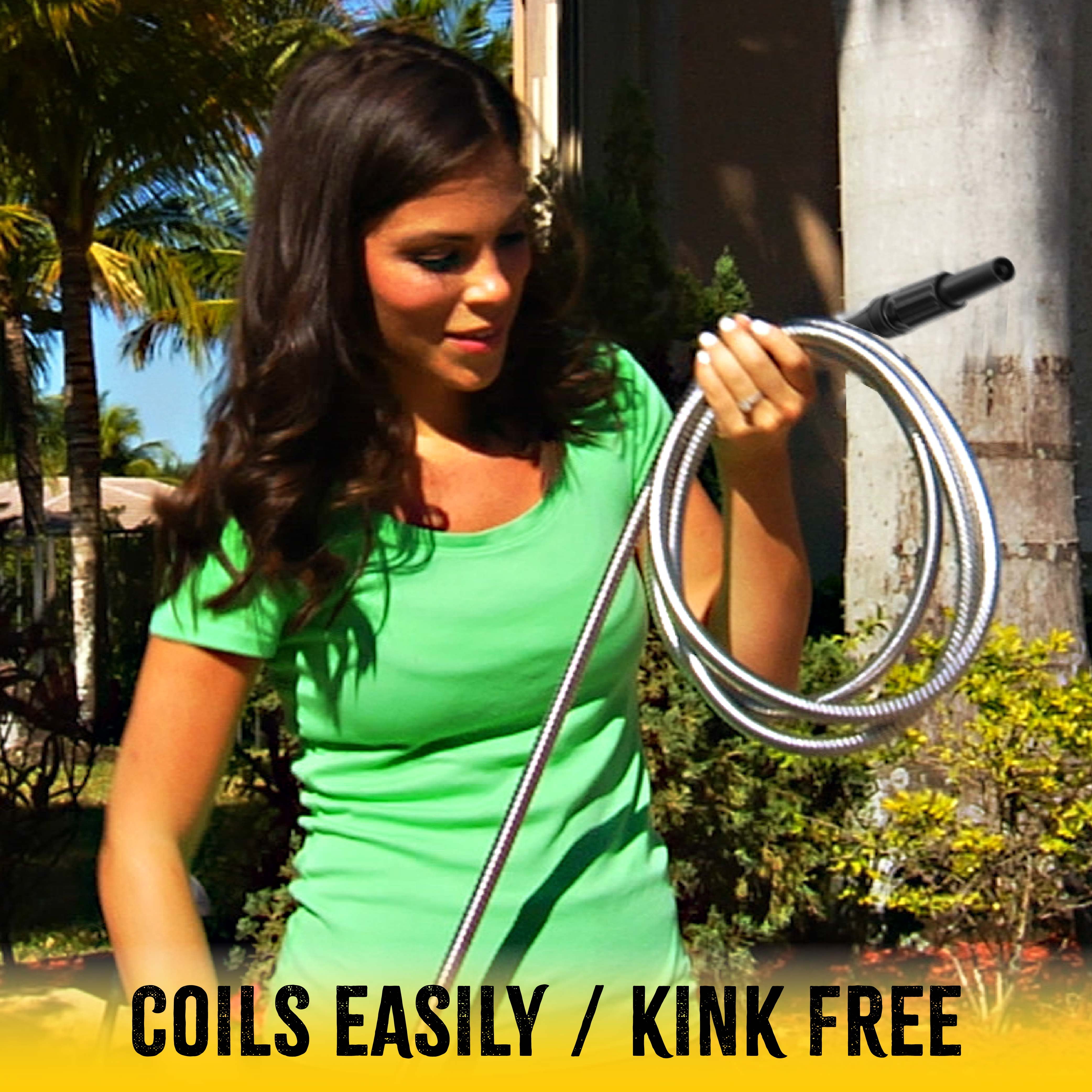 Bionic Steel Garden Hose 100' ft Water Hose For Outside Heavy Duty Metal Hose Stainless Steel with Spray Nozzle Kink-Free