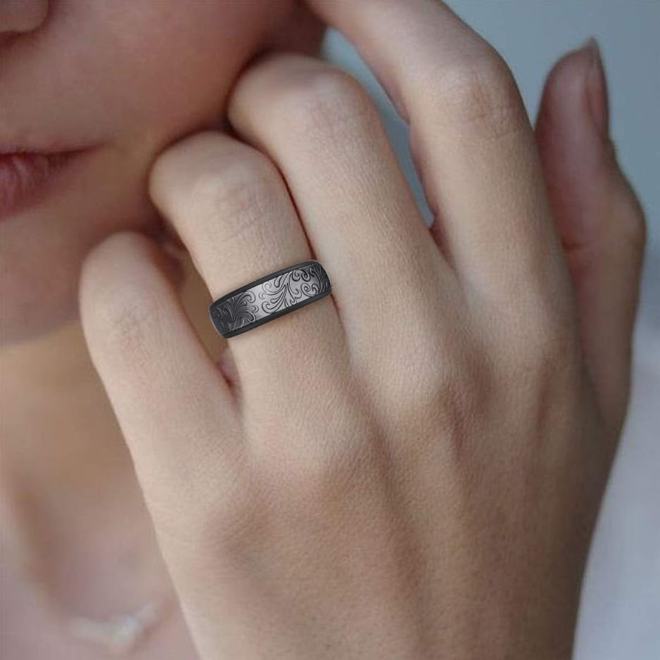 6.5 mm Wide 2 Pack in Metal Box Ikonfitness Silicone Wedding Ring Two Piece Rubber Wedding Ring with Unique 3D Sculptured Flower Pattern