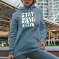 thumbnail image 2 of Stay Pawsitive Pun with a Dog or Cat Paw Art Merch Gift, Light Blue Hooded Sweatshirt or Hoodie, 3XL, 2 of 5