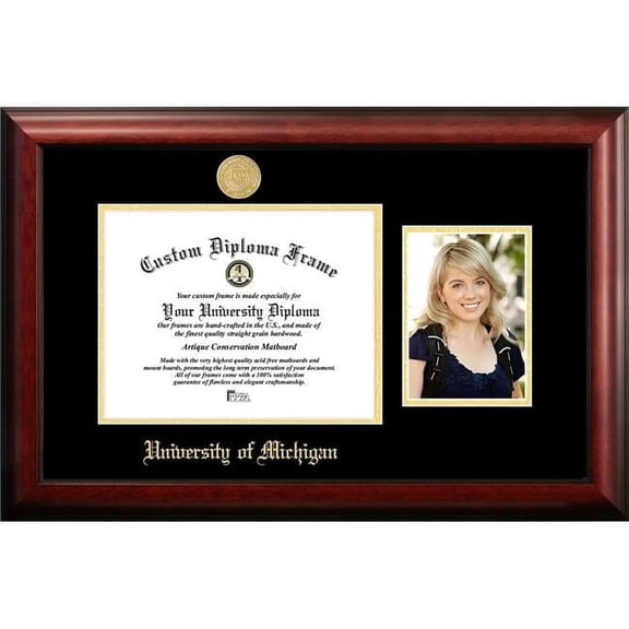 Campus Images MI982PGED-1185 11 x 8.5 in. University of Michigan Gold Embossed Diploma Frame with 5 x 7 in. Portrait - Satin Mahogany