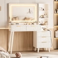 thumbnail image 2 of 44" Vanity Desk with Mirror and Lights, Makeup Table with Fluted Storage Drawer, Cabinet,3 LED Lights Modes, Power Outlet for Bedroom White, 2 of 10