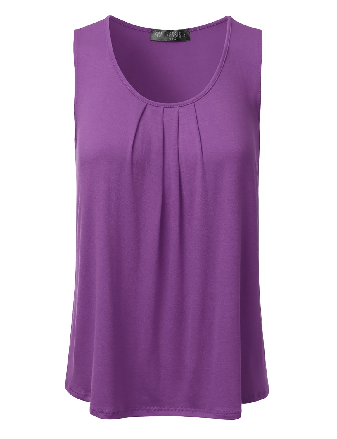 Doublju Women's Pleated Chiffon Layered Blouse Tank Top LILAC S