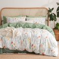 thumbnail image 4 of Floral Duvet Cover Set Queen Size,Green White Floral Bedding Duvet Cover with Botanical Leaf Pattern,Reversible Comforter Cover Garden Style with Zipper Closure and 2 Pillowcases, 4 of 5