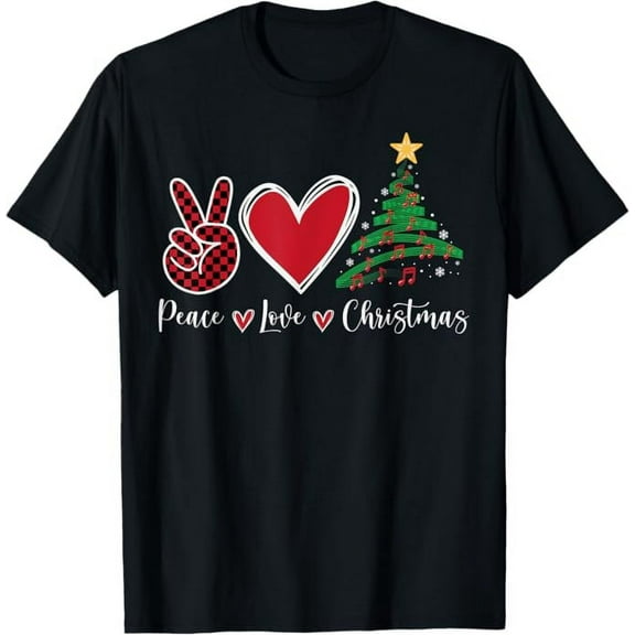 Peace Love Christmas TShirt - Funny Christmas Music Notes T-Shirt