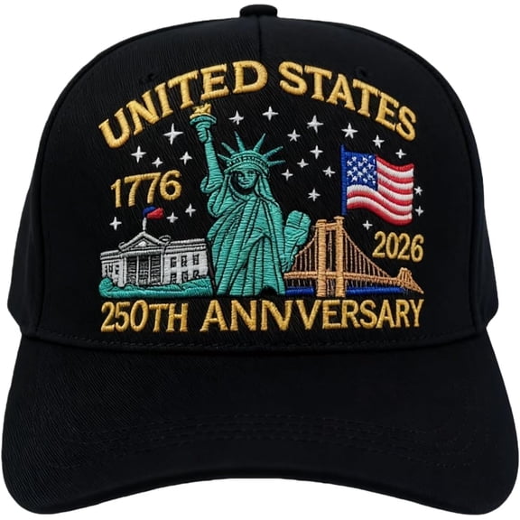 250th Anniversary USA Hat - Bald Eagle Embroidery Patriotic Baseball Cap, Eagle & Liberty 250 Year American Anniversary Hat