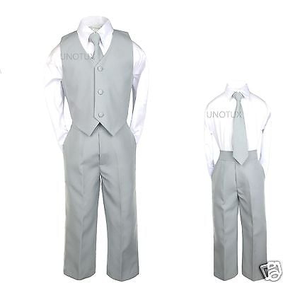 Leadertux 4pc Formal Baby Toddler Little Boys Dark Gray Vest Necktie Suits S-7 3T 