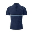 thumbnail image 7 of HAOTAGS Mens Casual Polo Shirts Fashion Patchwork Stripes Solid Short Sleeve Lapel Business Casual Tops Navy Size 2XL, 7 of 7