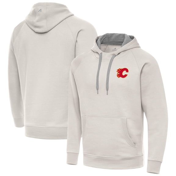 Men's Antigua Cream Calgary Flames Victory Pullover Hoodie