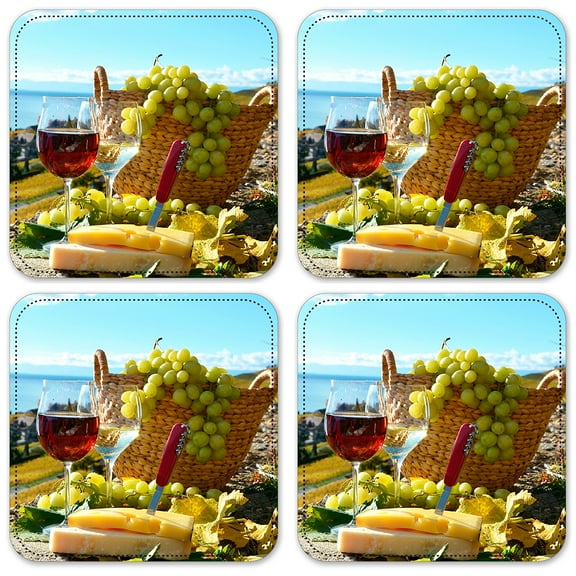 Vinyl Drink Coasters - Set of 4 - Wine by the Ocean