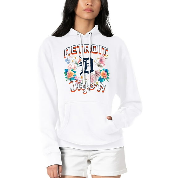 Women's G-III 4Her by Carl Banks White Detroit Tigers Flowers Graphic Pullover Hoodie